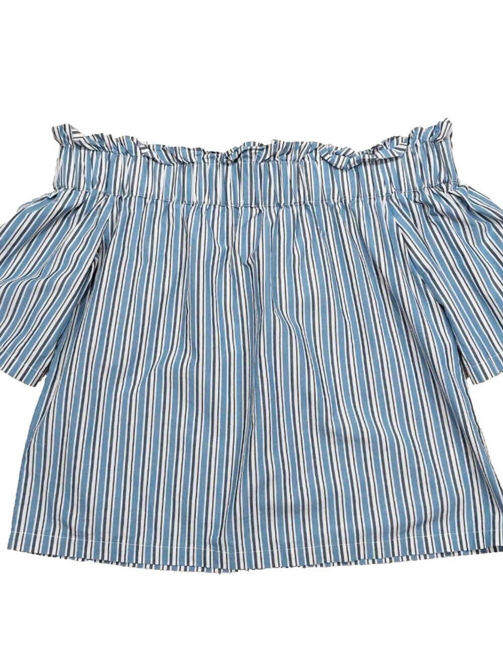 Ganni Blouse Women's Sz M, Jackson Ruffle Striped, Off The Shoulder, Blue Top